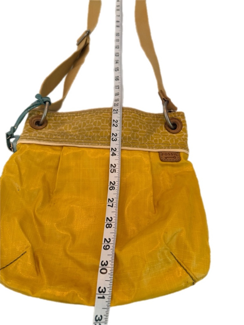 Fossil Key-Per Yellow Crossbody Bag Canvas Leather Trim Boho Shoulder Purse - Picture 4 of 10
